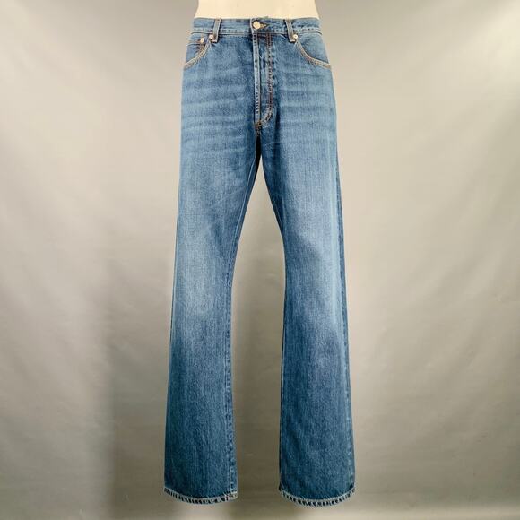 ALEXANDER MCQUEEN Size 36 Indigo Contrast Stitch Denim Button Fly Jeans - Picture 1 of 10
